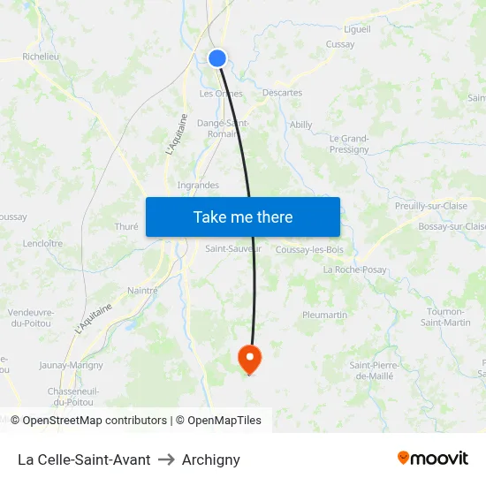 La Celle-Saint-Avant to Archigny map