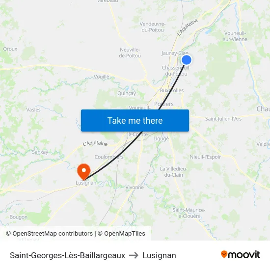 Saint-Georges-Lès-Baillargeaux to Lusignan map