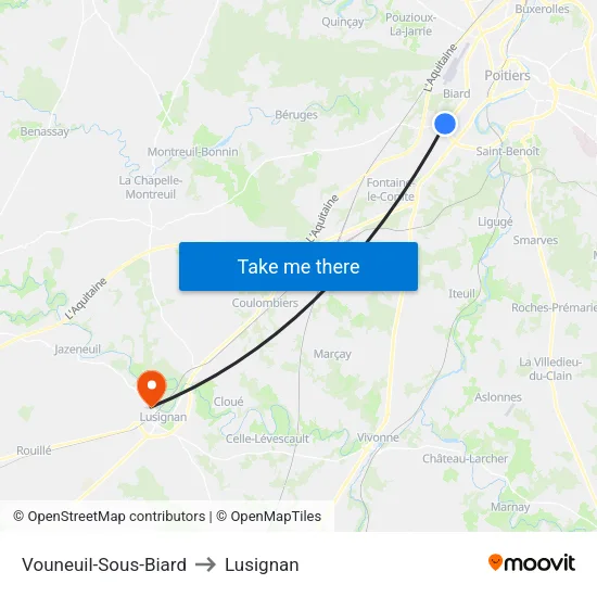 Vouneuil-Sous-Biard to Lusignan map