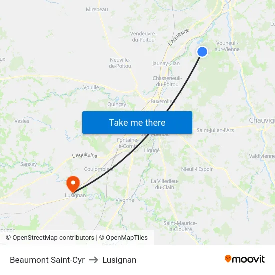 Beaumont Saint-Cyr to Lusignan map