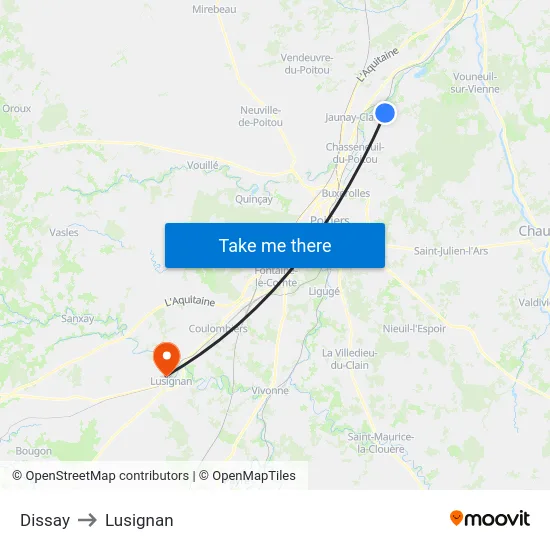 Dissay to Lusignan map