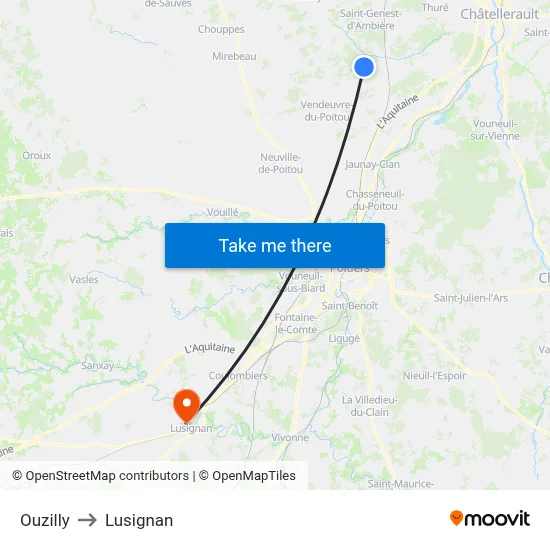 Ouzilly to Lusignan map