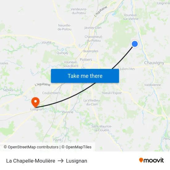 La Chapelle-Moulière to Lusignan map