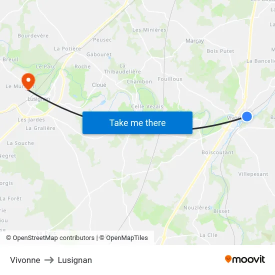 Vivonne to Lusignan map