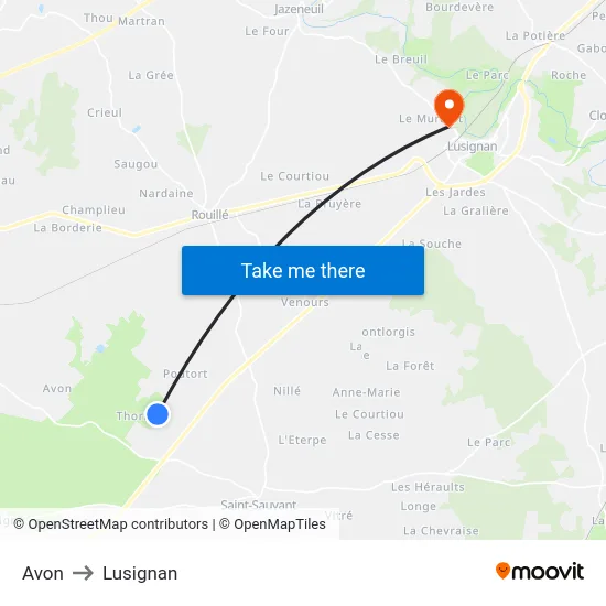 Avon to Lusignan map