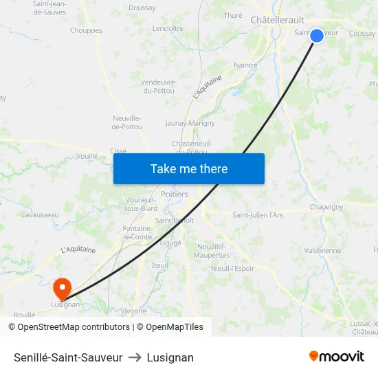 Senillé-Saint-Sauveur to Lusignan map
