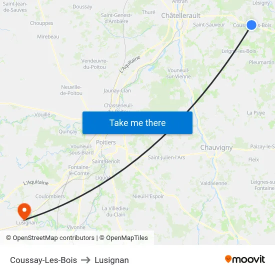 Coussay-Les-Bois to Lusignan map