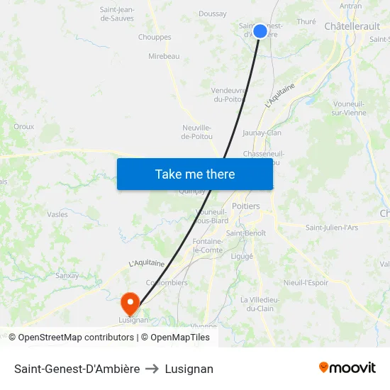 Saint-Genest-D'Ambière to Lusignan map