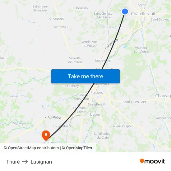 Thuré to Lusignan map
