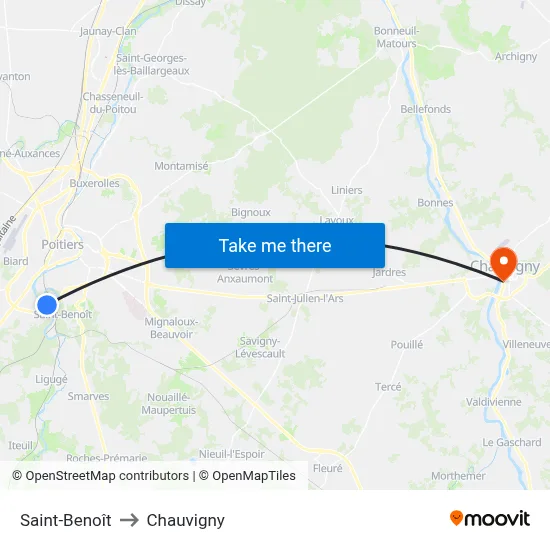 Saint-Benoît to Chauvigny map