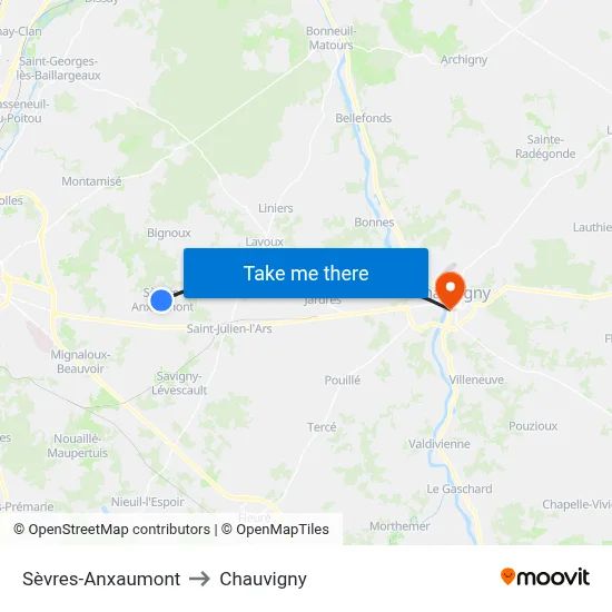 Sèvres-Anxaumont to Chauvigny map