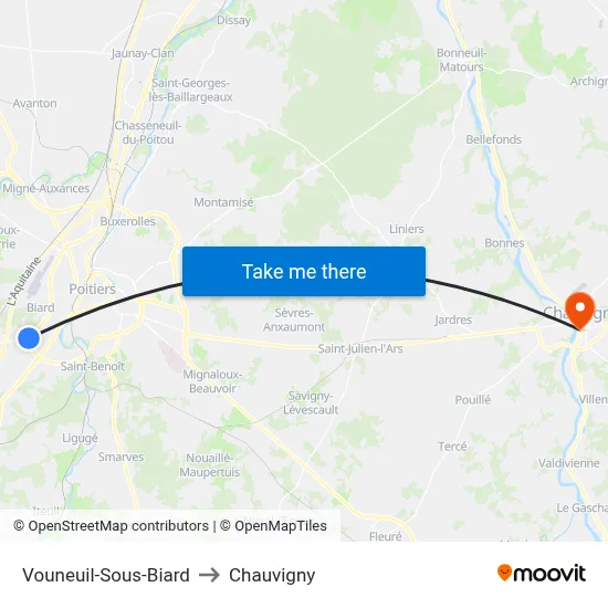 Vouneuil-Sous-Biard to Chauvigny map