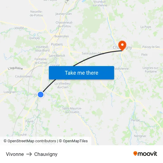 Vivonne to Chauvigny map