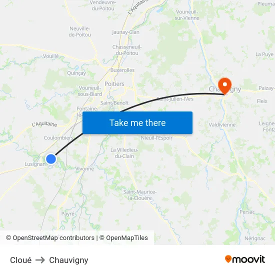 Cloué to Chauvigny map