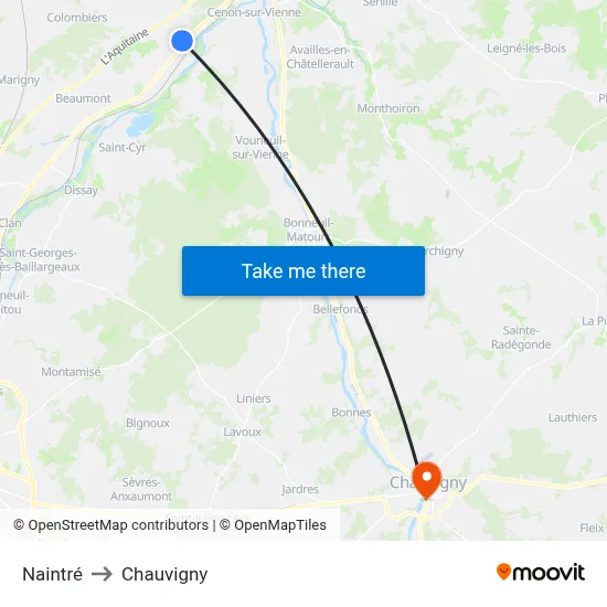 Naintré to Chauvigny map