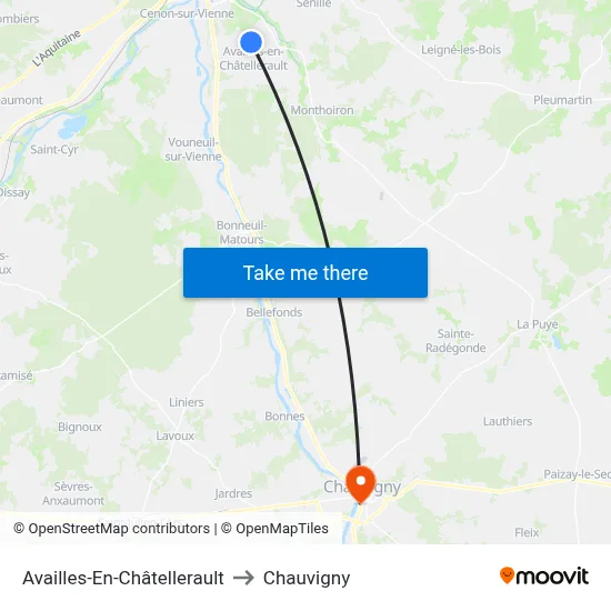 Availles-En-Châtellerault to Chauvigny map