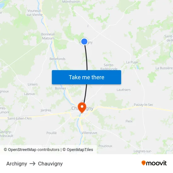 Archigny to Chauvigny map