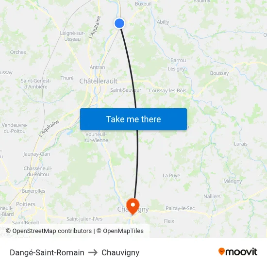 Dangé-Saint-Romain to Chauvigny map
