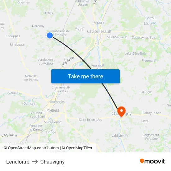 Lencloître to Chauvigny map