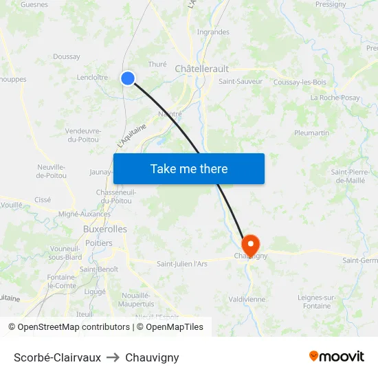 Scorbé-Clairvaux to Chauvigny map