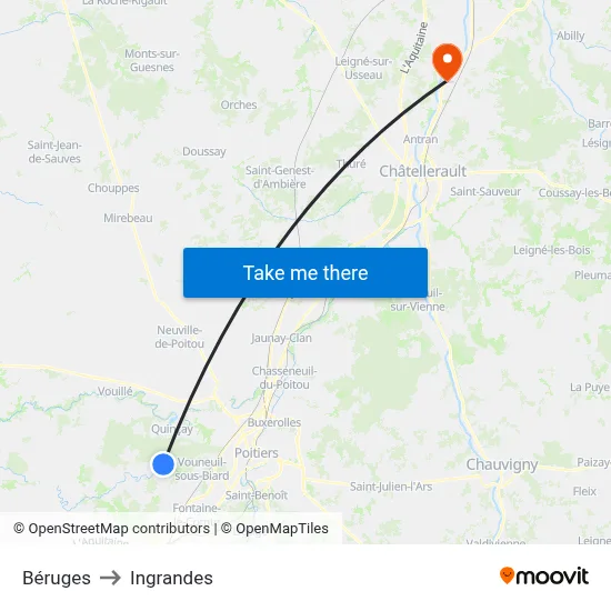 Béruges to Ingrandes map