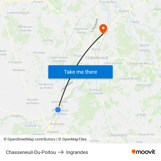 Chasseneuil-Du-Poitou to Ingrandes map