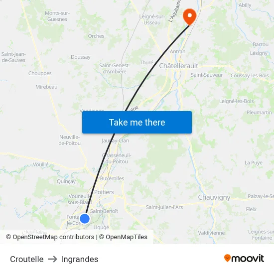 Croutelle to Ingrandes map