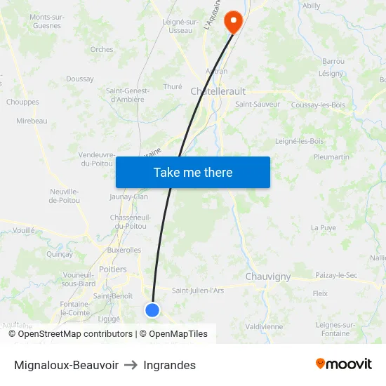 Mignaloux-Beauvoir to Ingrandes map