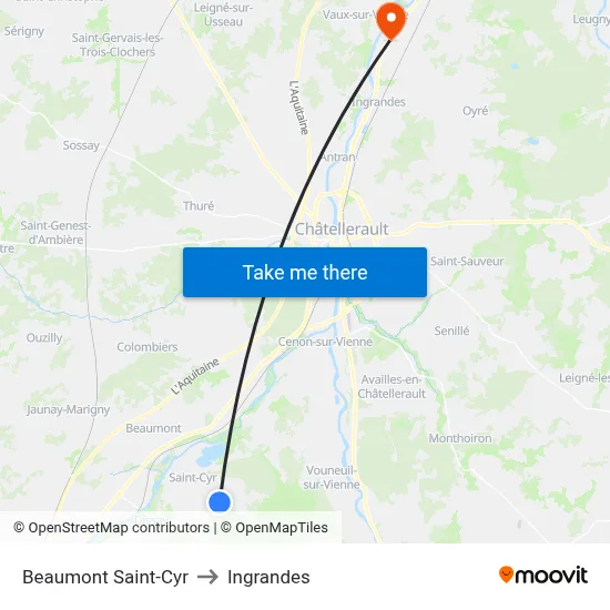 Beaumont Saint-Cyr to Ingrandes map