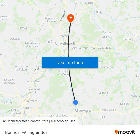 Bonnes to Ingrandes map