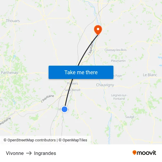 Vivonne to Ingrandes map