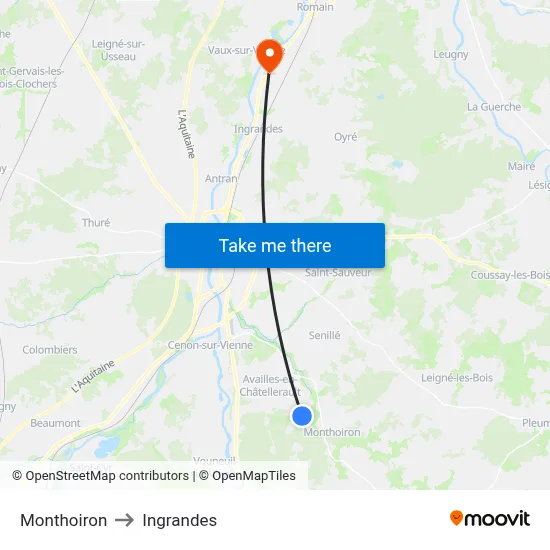 Monthoiron to Ingrandes map