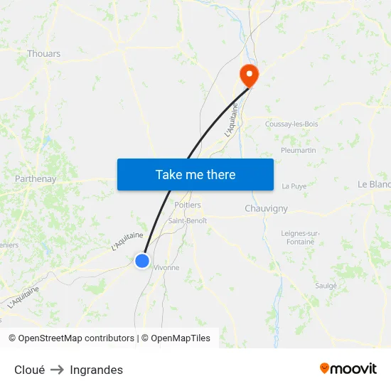 Cloué to Ingrandes map