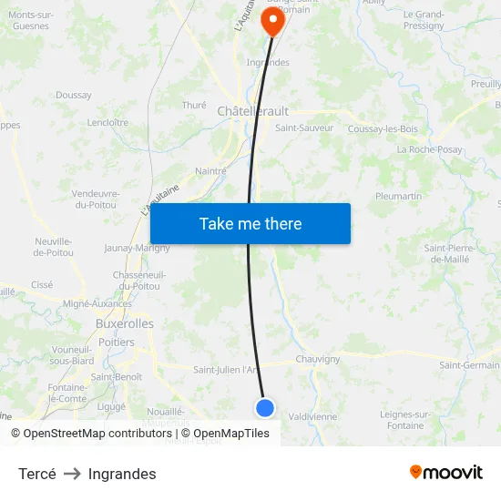 Tercé to Ingrandes map