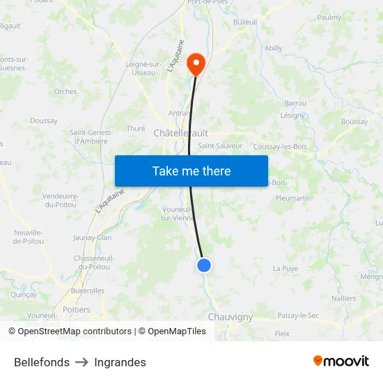 Bellefonds to Ingrandes map