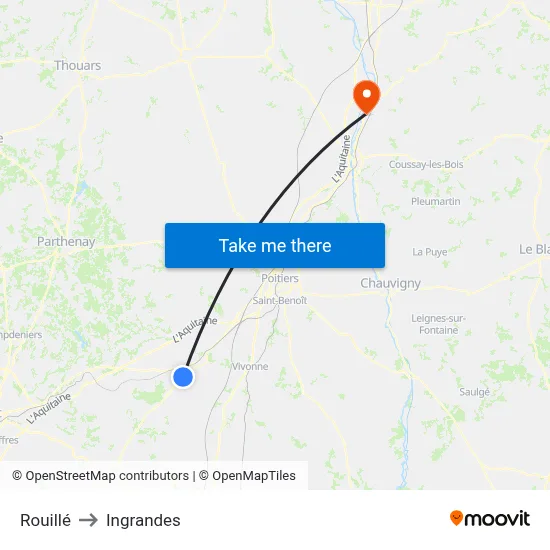 Rouillé to Ingrandes map