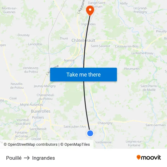 Pouillé to Ingrandes map