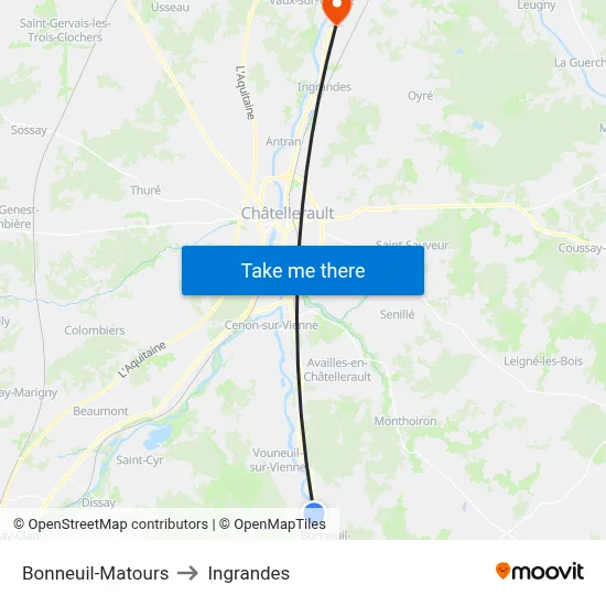 Bonneuil-Matours to Ingrandes map