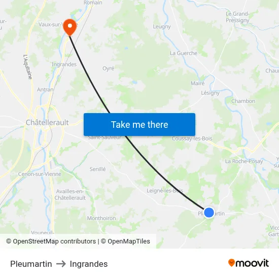 Pleumartin to Ingrandes map