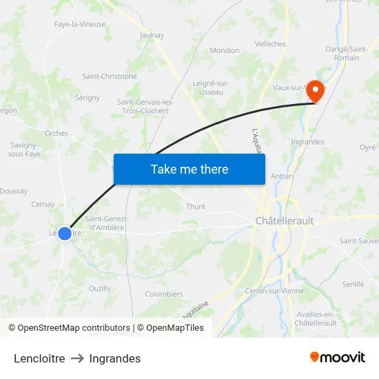 Lencloître to Ingrandes map