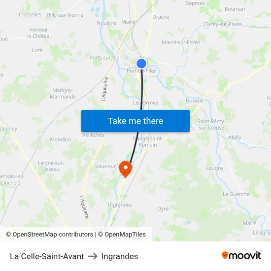 La Celle-Saint-Avant to Ingrandes map