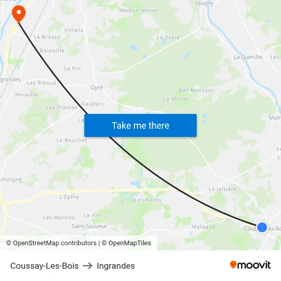 Coussay-Les-Bois to Ingrandes map