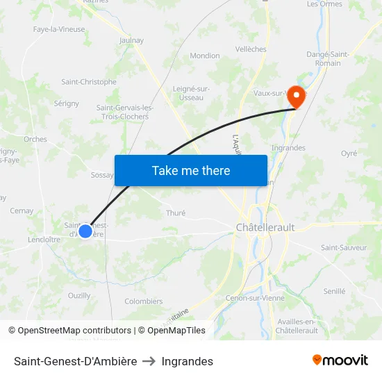 Saint-Genest-D'Ambière to Ingrandes map