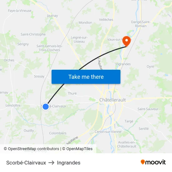 Scorbé-Clairvaux to Ingrandes map