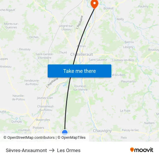 Sèvres-Anxaumont to Les Ormes map