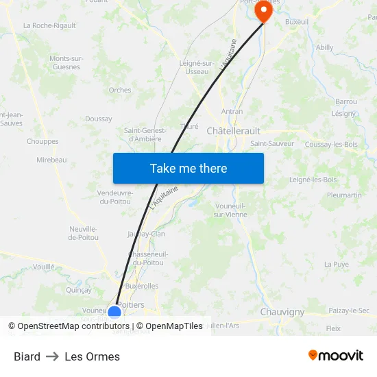 Biard to Les Ormes map