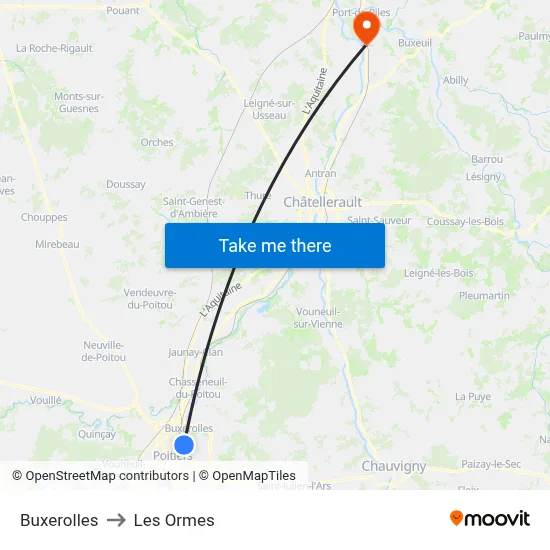 Buxerolles to Les Ormes map