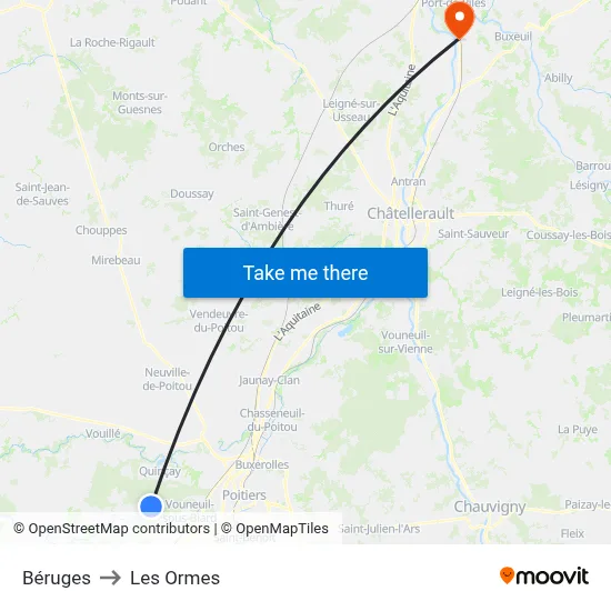 Béruges to Les Ormes map