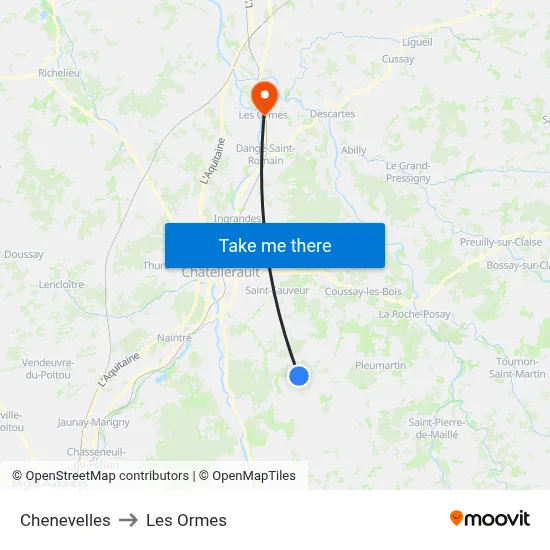 Chenevelles to Les Ormes map