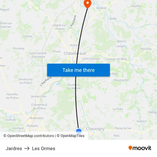 Jardres to Les Ormes map